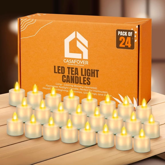 24 Pack LED Tea Light Candles  Long - Lasting Battery Operated, 200 + Hour Flameless Tealight Candle, Perfect for Home Decor, Weddings and Parties | Decoration Candle