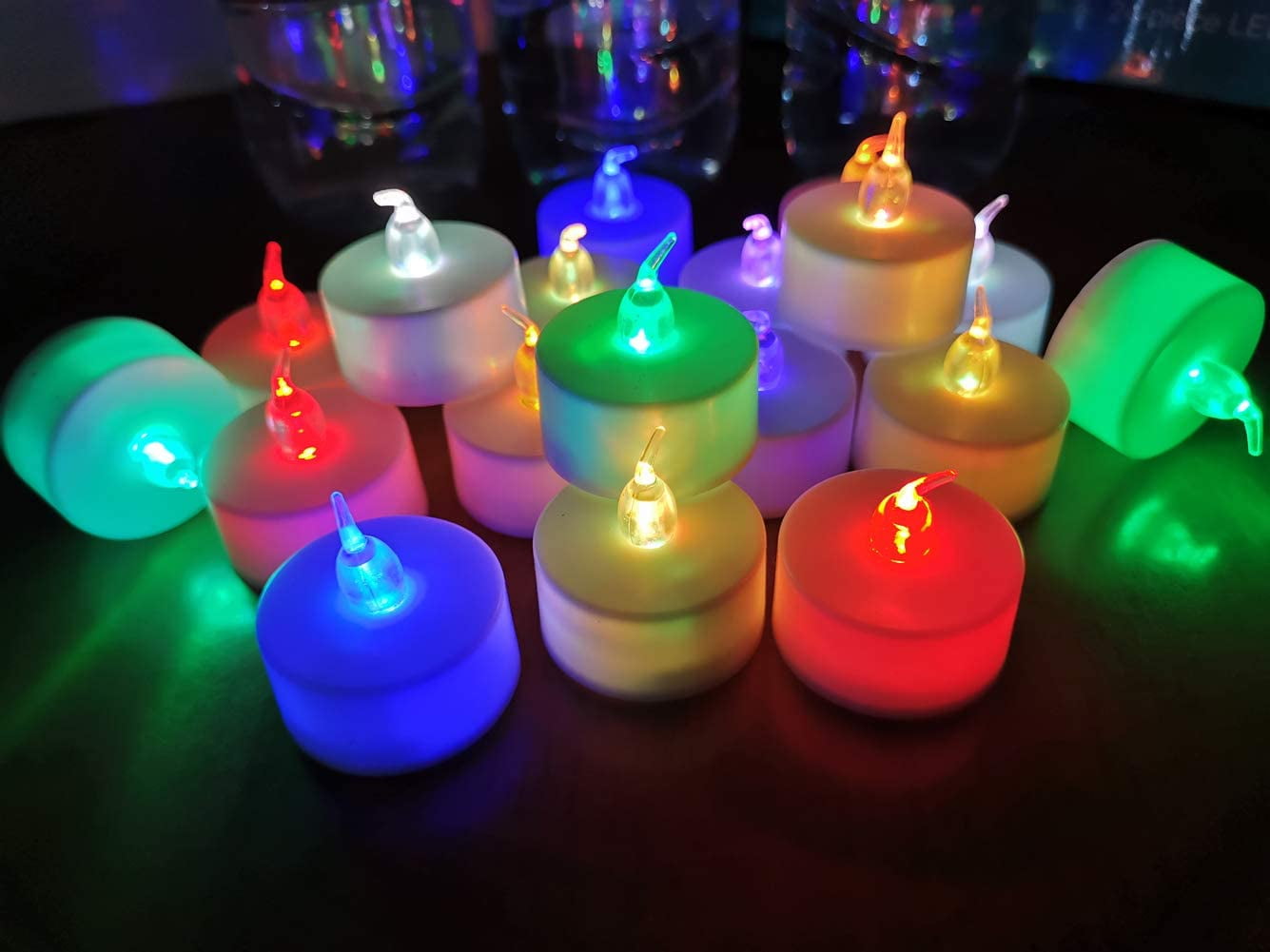24 Pack LED Tea Lights Candles – 7 Color Changing Flameless Tealight Candle  – Long Lasting Battery Operated Fake Candles – Decoration for Wedding,  Halloween and Christmas (Multi-Color -24pcs) 