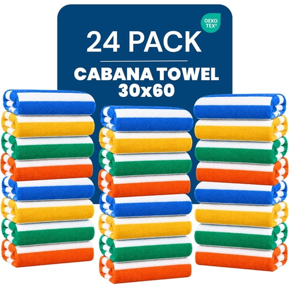 24-Pack Large Beach Towel Set, 30" x 60" for Pool & Resort, Multicolor