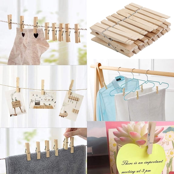 24 Pack Large Birch Wood Clothespins, Moisture Resistant Strong Grip for Laundry Clips Wood for Crafts Wedding Gifts, Multipurpose Durable Rustic Design Perfect for Laundry, Crafts, Decor & Diy