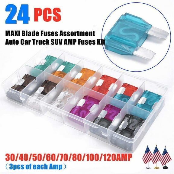 24 Pack Large MAXI / APX Blade Fuse Assortment Auto Car Truck SUV AMP FUSES Kit