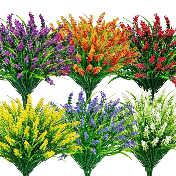 Miracliy 24 Pcs Fake Lavender Stems, Multi-Color Artificial Plants for Garden Patio Decor