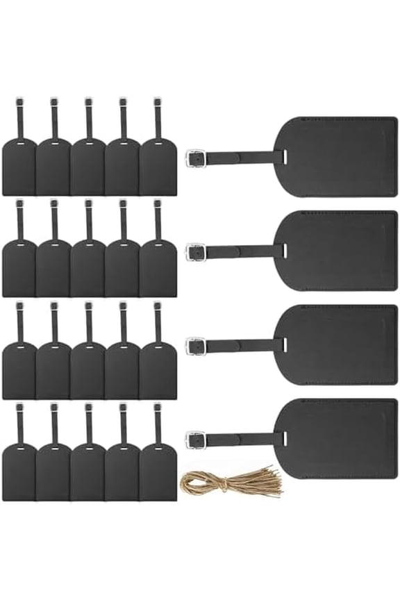 24 Pack Leather Luggage Tags Wedding Favors Bulk Luggage Tags Travel Tag for Suitcase with Name Card Bulk for Guests Bridal Bachelorette Shower (Black)