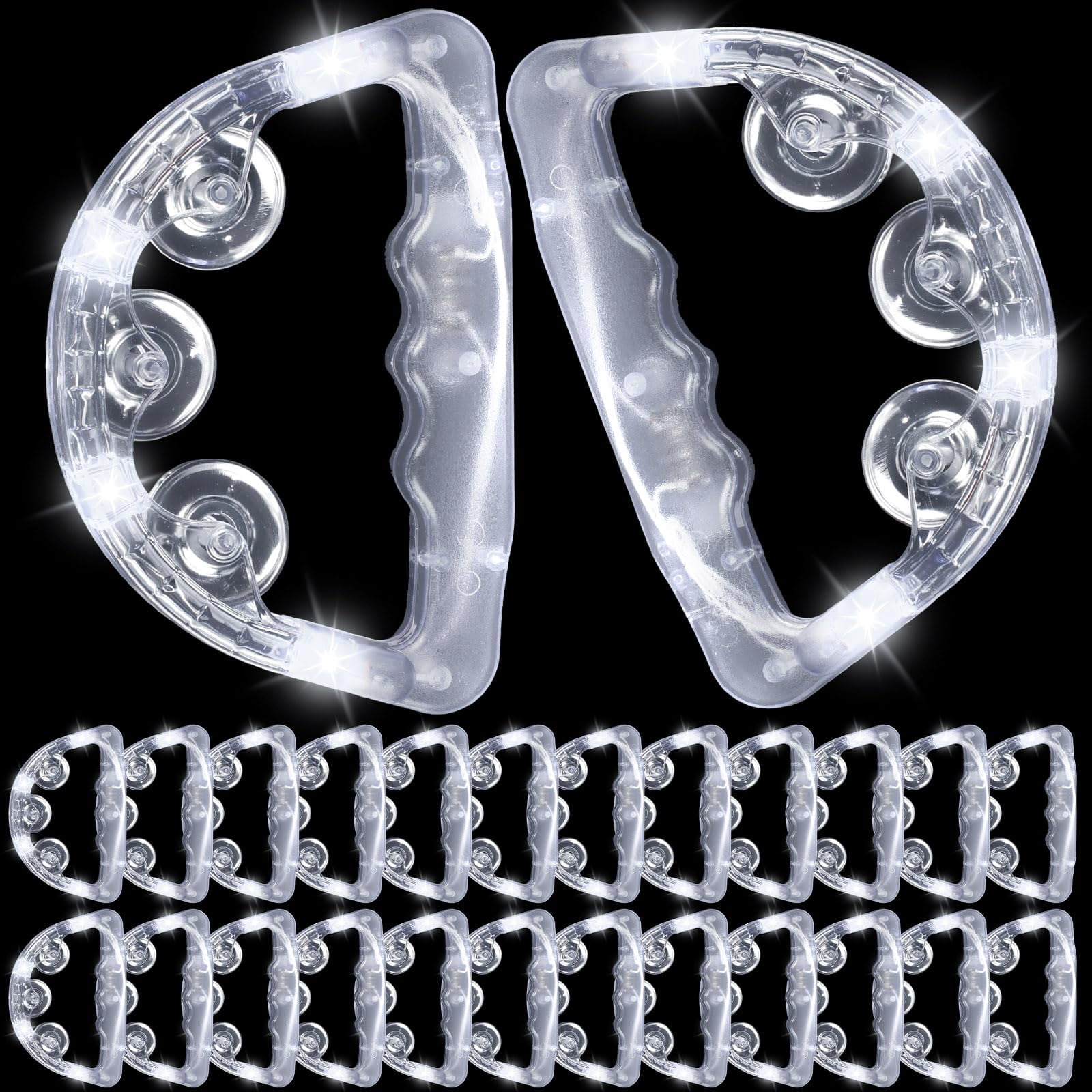 24 Pack Led Light Up Tambourines Musical Flashing Tambourine Toys Handheld Percussion Instrument Glow In The Dark Party Supplies For Teenagers Adults Wedding Favors (white)