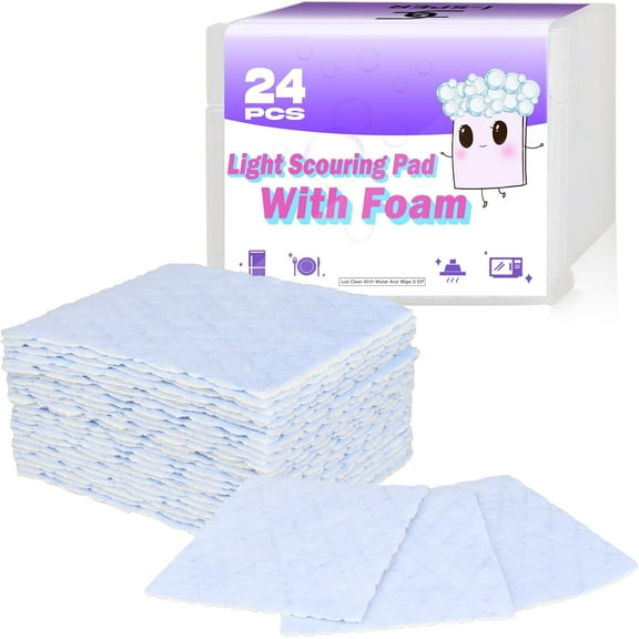 24 Pack Light Scouring Pad with Foam, Triple Cleaning Scrub Pad Singles Heavy Duty Household Non-Scratch Abrasive Hand Pad Multi Surface Magic Sponge Eraser Sheets for Home Surfaces Indoor Cleaning