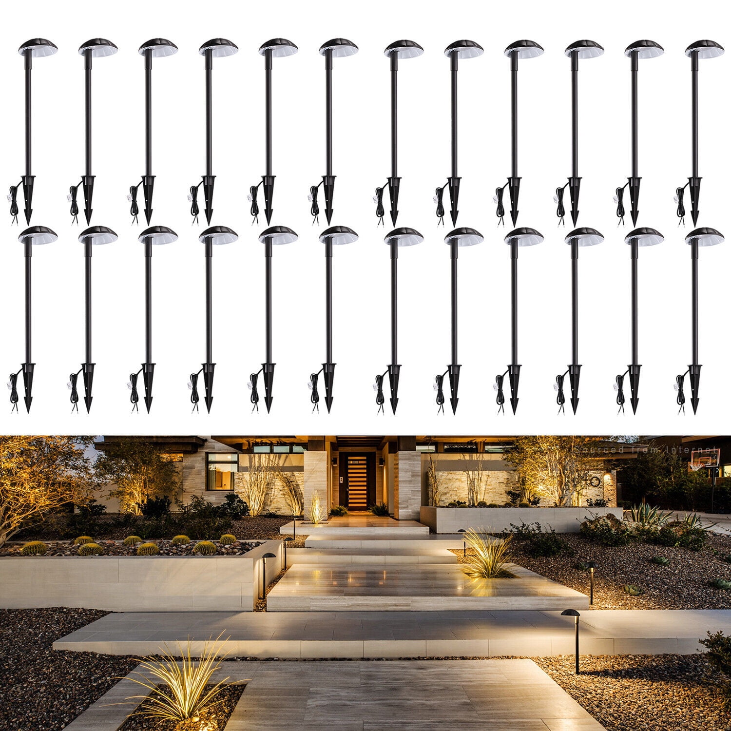24 Pack Low Voltage Pathway Lights, 5W LED Landscape Lighting, IP65 Waterproof, 3000K Warm White, Oil Rubbed Bronze