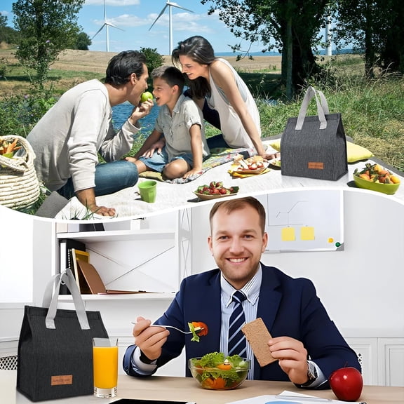 24 Pack Lunch Bags Bulk,Insulated Reusable Lunch Bags with Aluminum for Women Men,Leakproof Tote Large Lunch Box for Office,Work,Beach or Travel,Black