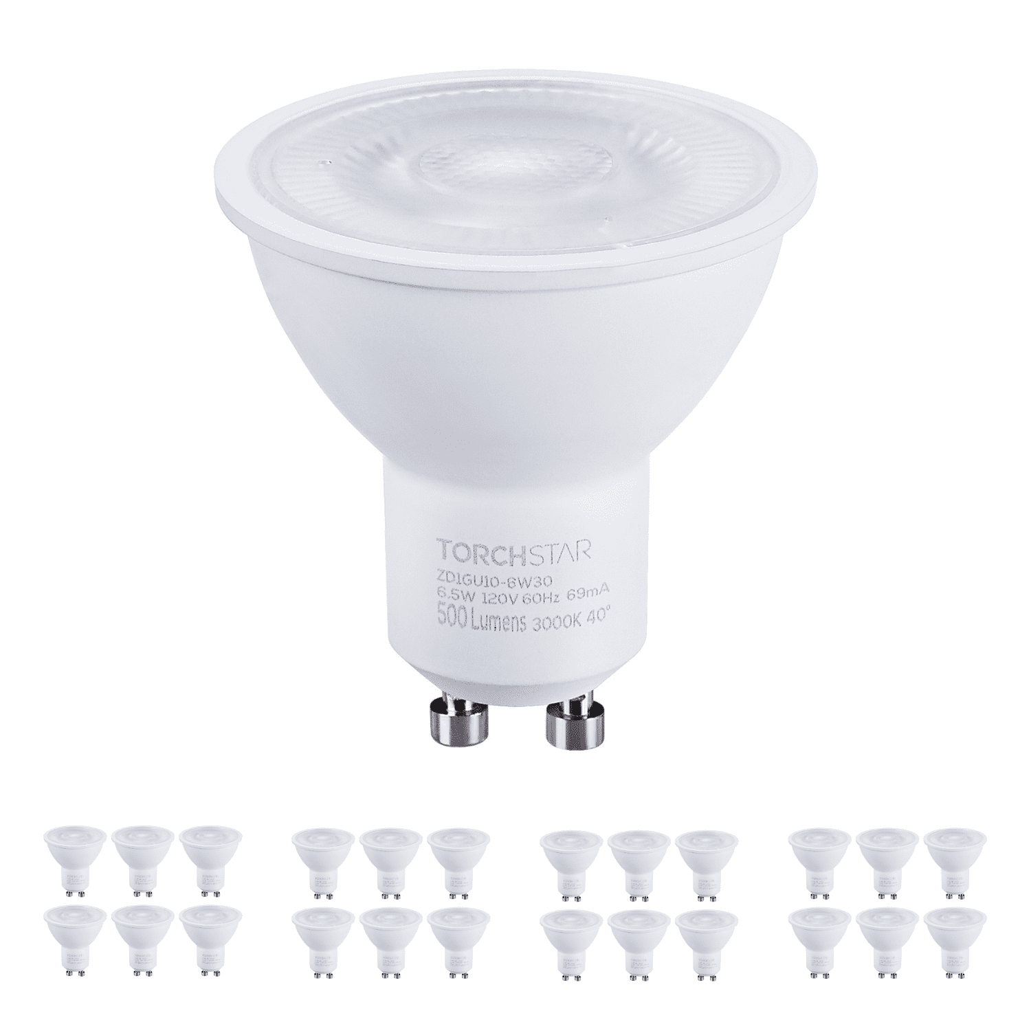 24 Pack MR16 GU10 LED Light Bulb, Dimmable 6.5W (50W Equivalent), UL-Listed, 3000K Warm White