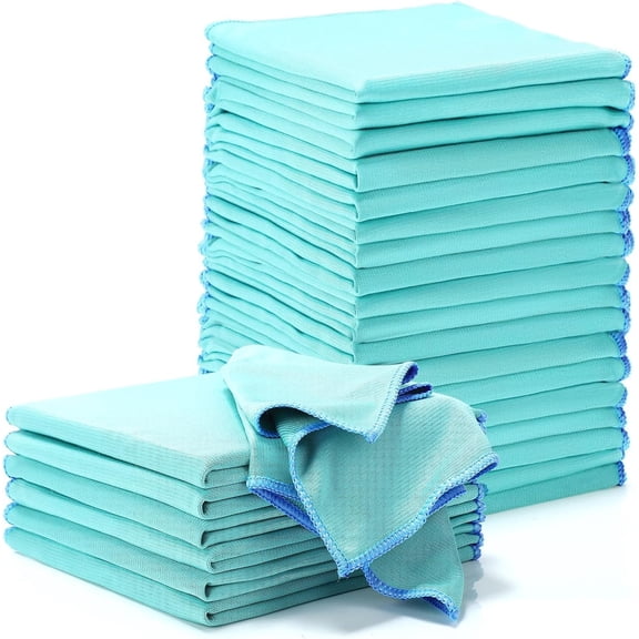 24 Pack Magic Cleaning Cloth, 16 x 16 Inch Microfiber Glass Cleaning Cloths Lint Free Microfiber Towels for Kitchen Dish, Windows, Mirror, Glass, (Green)