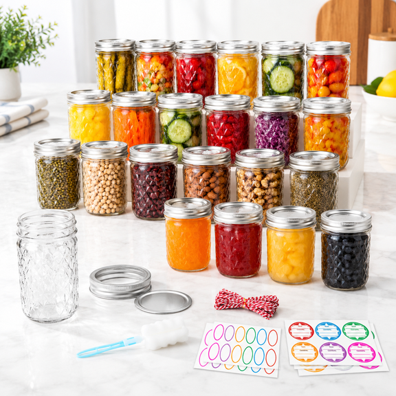 24 Pack Mason Jars 8 Oz With Lids Half Pint Canning