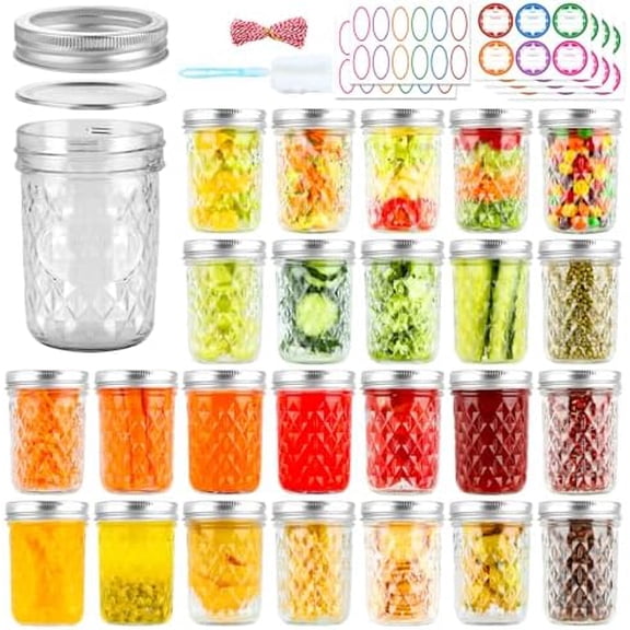 24 Pack Mason Jars 8 oz with Regular Lids and Bands, Half Pint Canning Jars, Small Glass Jars for Honey Jelly Jam Crafts$$
