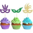 24 Pack Masquerade Masks Cupcake Toppers Multicolor Glitter