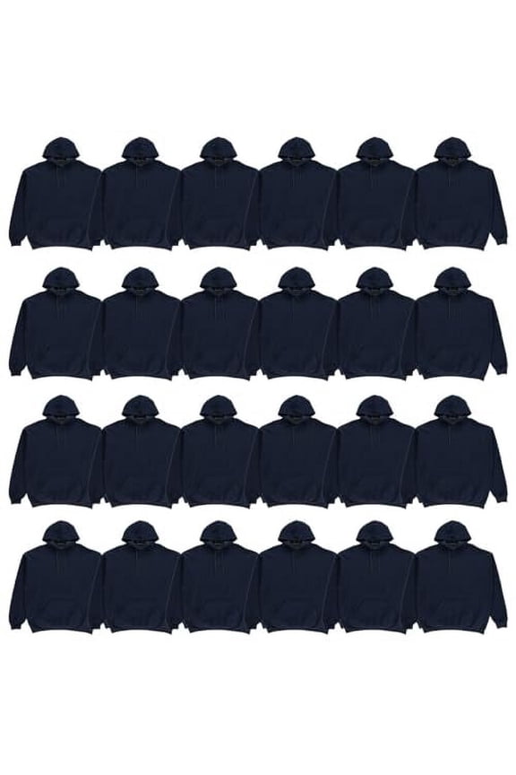 24-Pack Men’s Hoodie Sweatshirts, Cotton Blend Pullover Hoodies, Bulk Wholesale Hooded Sweatshirts for Donations, Shelters, Charities & Everyday Wear Color Navy Size 2XL