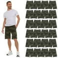 thumbnail image 1 of 24 Pack Mens Fleece Lined Cotton Shorts, 11 Inch Casual Comfy Lounge Shorts, Wholesale Bulk Multipack for Donations, Charities, and Shelters (Green Camo, Medium), 1 of 7