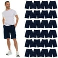 thumbnail image 1 of 24 Pack Mens Fleece Lined Cotton Shorts, 11 Inch Casual Comfy Lounge Shorts, Wholesale Bulk Multipack for Donations, Charities, and Shelters (Navy Blue, Small), 1 of 1