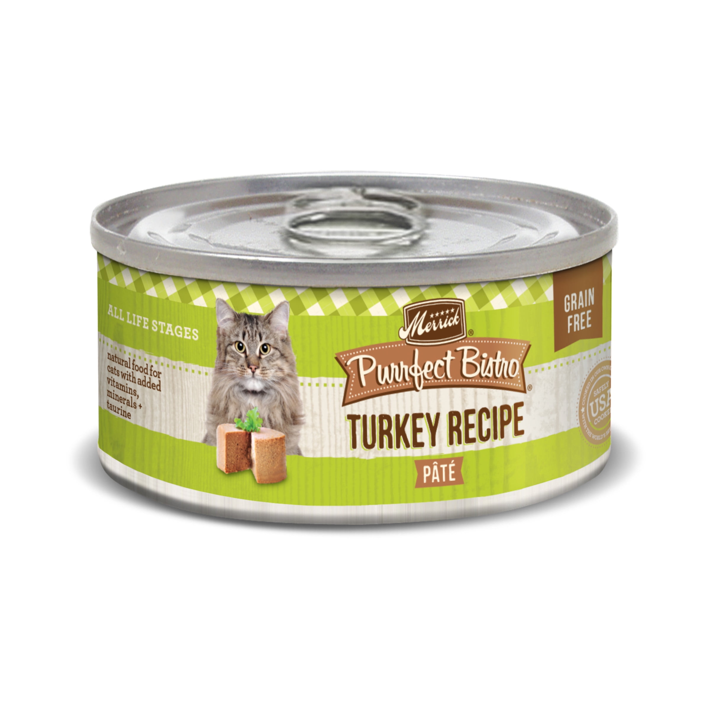 (24 Pack) Merrick Purrfect Bistro Grain Free Wet Cat Food Turkey Recipe Pate, 3 oz Cans