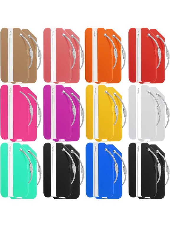 24 Pack Metal Luggage Tag,Aluminum Travel ID Bag Tag,Colorful Suitcase Tags Business Card Holder with Name ID Card & Stainless Steel Loops,Luggage Tags for Suitcases Travel Luggage Baggage Identifier