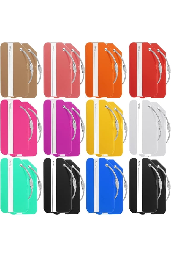 24 Pack Metal Luggage Tag,Aluminum Travel ID Bag Tag,Colorful Suitcase Tags Business Card Holder with Name ID Card & Stainless Steel Loops,Luggage Tags for Suitcases Travel Luggage Baggage Identifier
