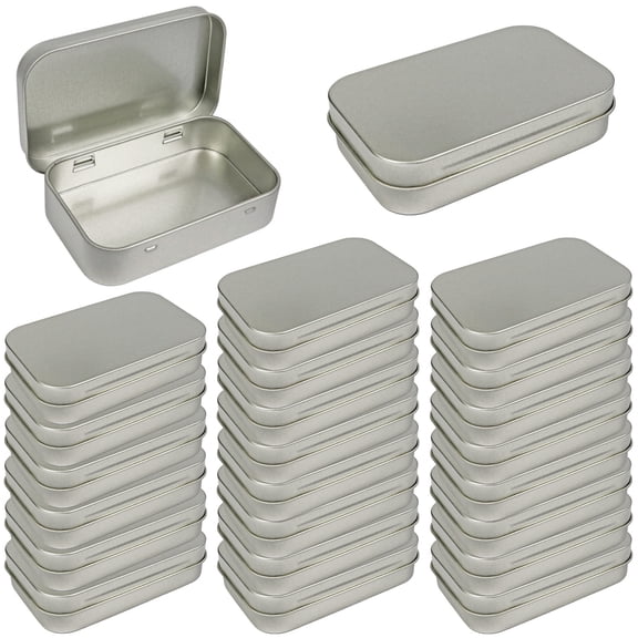 24 Pack Metal Rectangular Empty Hinged Tins Box Containers 3.75 by 2.45 by 0.8 Inch Silver Mini Portable Box Small Storage Kit Home Organizer (24 Silver)