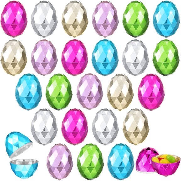 24-Pack Metallic Fillable Plastic Easter Eggs For Easter Egg Hunt Basket Stuffers Assorted Colors Including Diamond