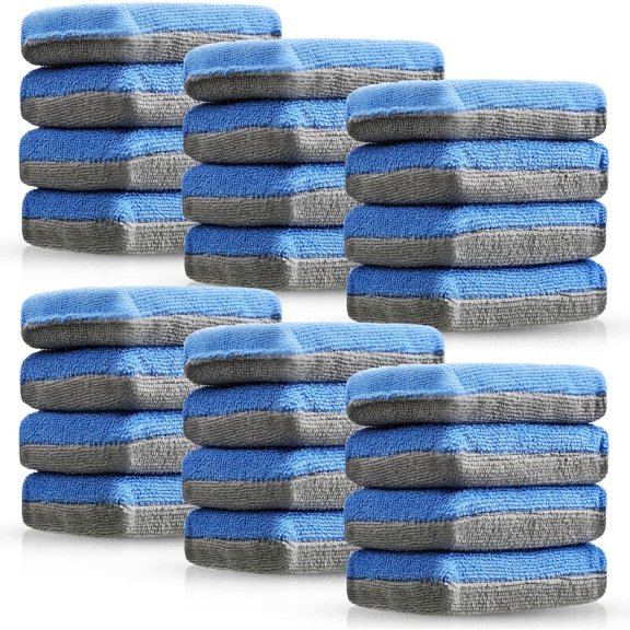 24 Pack Microfiber Wax Applicator Pads for Car Wax and Ceramic Coating | Blue and Gray Dual Sided Design, Thin Sponge Core, Soft and Absorbent, Machine Washable, Reusable for Polish and Clean