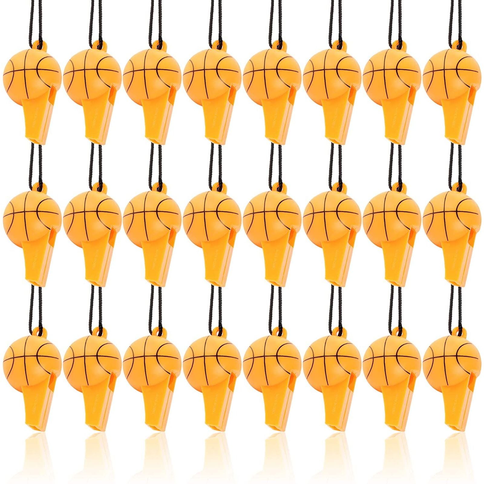 BLUE PANDA 24-Pack Mini Basketball Whistles for Kids Birthday, Sports Theme Party Favor Supplies, 2.25 inches
