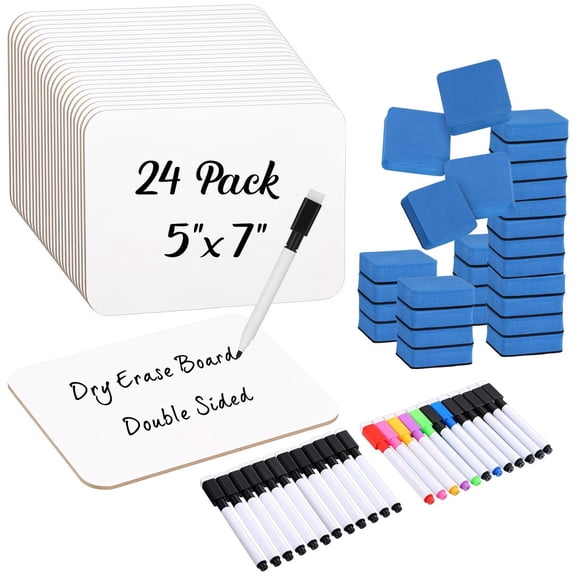 24 Pack Mini Dry Erase Boards 5x7 Double-Sided Whiteboards for Classroom Learning