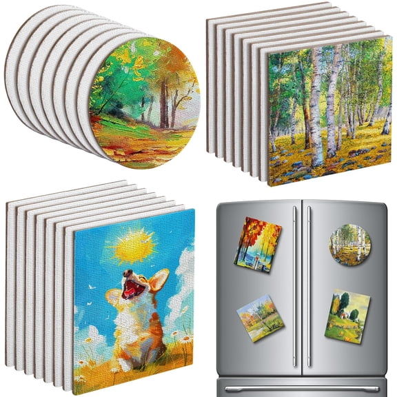 24 Pack Mini Magnetic Canvas Panel Canvas Boards for Painting Magnetic Boards for Fridge Multi Shape Round Square Rectangle for Fridge Locker Art Paints Crafts DIY