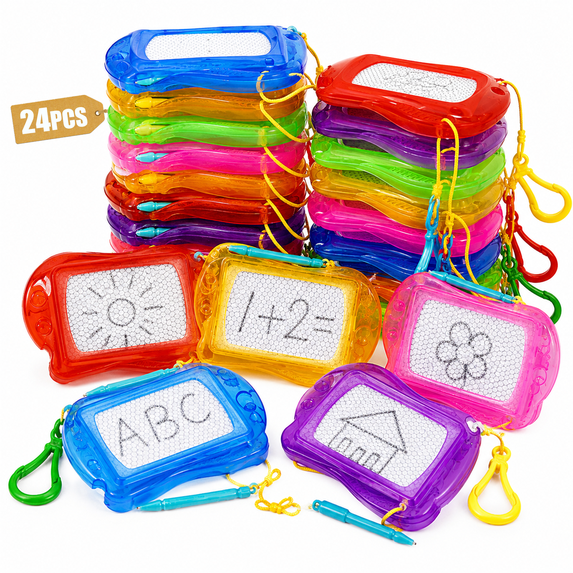 24 Pack Mini Magnetic Drawing Board Keychain for Backpack – Erasable Sketch Toys Bulk for Kids, Classroom Christmas Gifts, Rewards, Party Favors, Goodie Bag, Stocking Stuffers