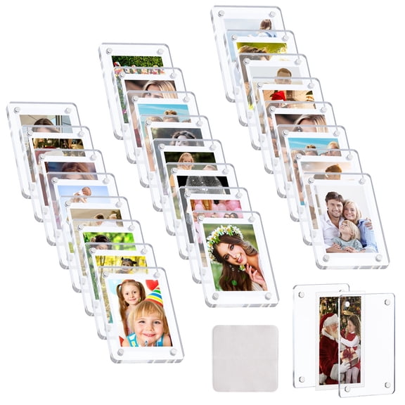24-Pack Mini Magnetic Photo Frames, Acrylic Photo Frames with Polishing Cloth, Double-Sided Polaroid Frames, Instax Mini Frames for 2x3'' Photos