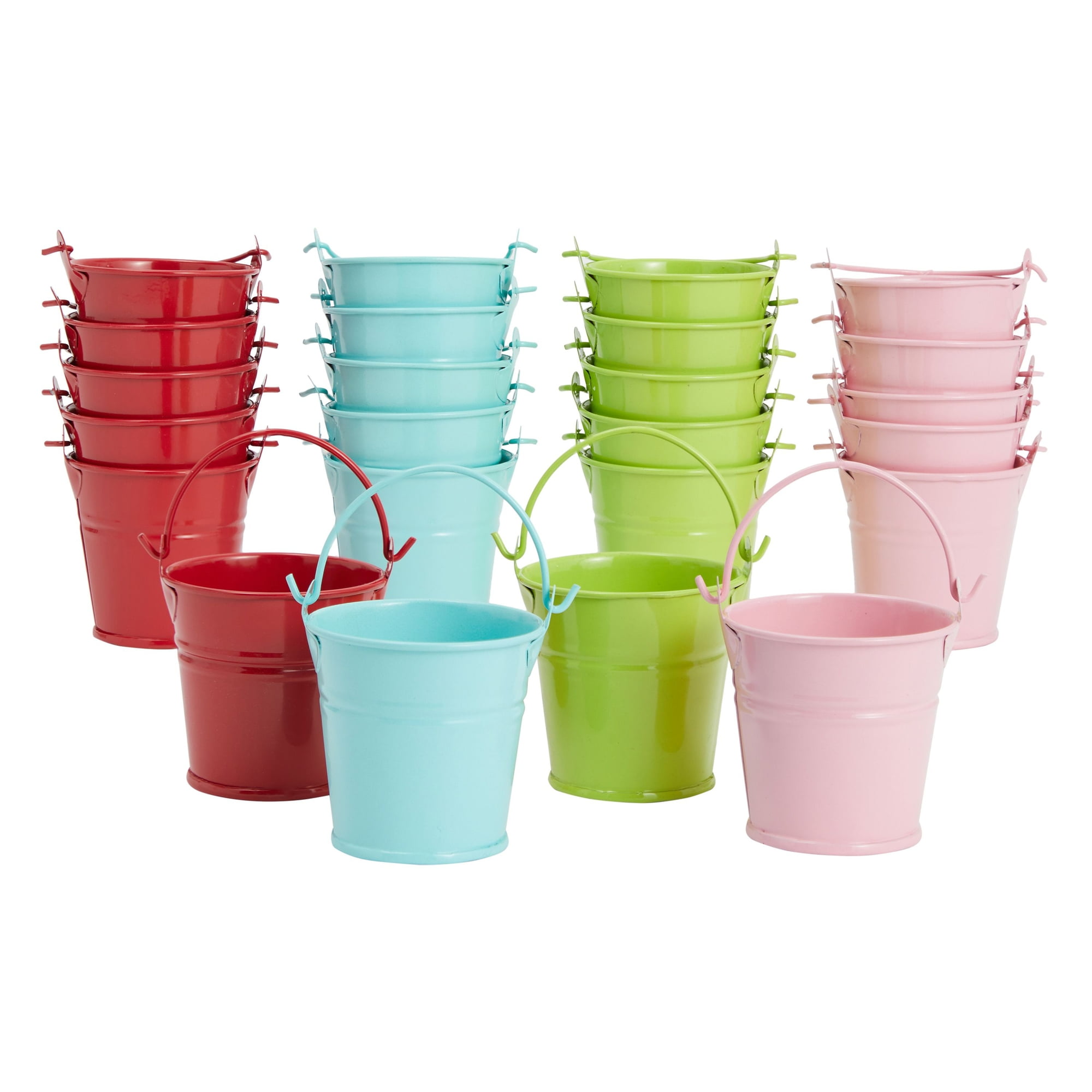 Bokon 24 Pcs Metal Bucket 7 x 5 x 6.5 Inch Small Bucket with Handle  Colorful Mini Buckets Party Favor Small Ice Bucket for Kids Toy Container  Candy Snack Crafts Flower Pot Plant Party Decoration