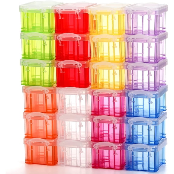 24 Pack Mini Plastic Storage Bins with Lid, 3.3"2.6"2" Clear Latch Small Storage Box, Stackable Organizer Container for Crafts, Jewelry Beads, Office Supplies, 8 Colors