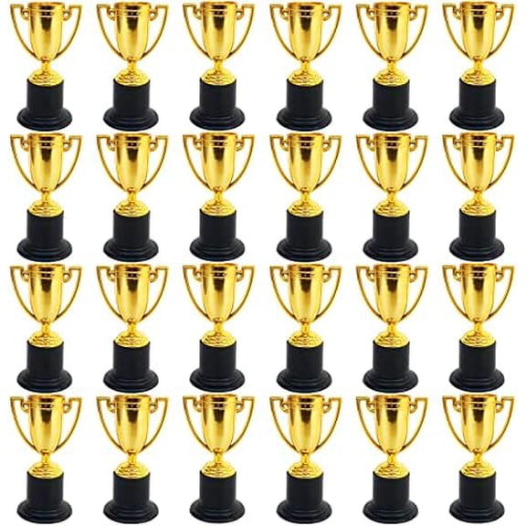 24 Pack Mini Trophies for Kids Awards,Plastic Gold Award Trophy Cups,Golden Award Trophy Cups Set,Gold Participation Trophys Cup for Party Favors,Rewards,Props,Sports,Competitions(4 in)