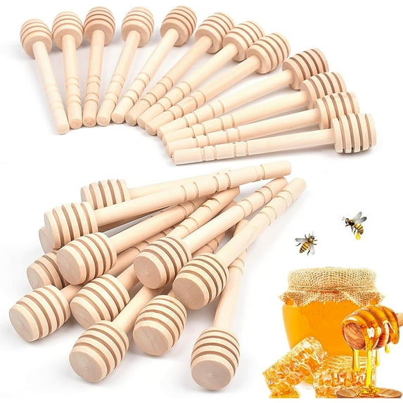 24 Pack Mini Wooden Honey Dipper Sticks, 4 inch Honey Stirrer Stick Spoon for Dispense Drizzle Honey