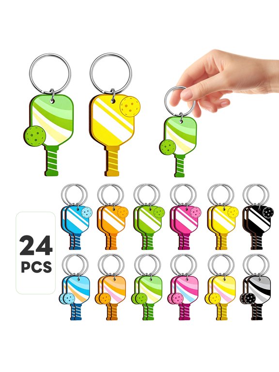 24 Pack Wooden Pickleball Keychains, Dink Themed Paddle Key Chains, Mini Sports Accessories, Gifts for Pickleball Lovers, Bag Backpack Decor