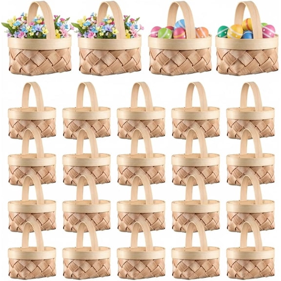 24 Pack Mini Woven Baskets with Handles, Farmhouse Miniature Flower Basket for Easter Wedding Party Favors, Arts and Crafts, School Projects and Photography Props