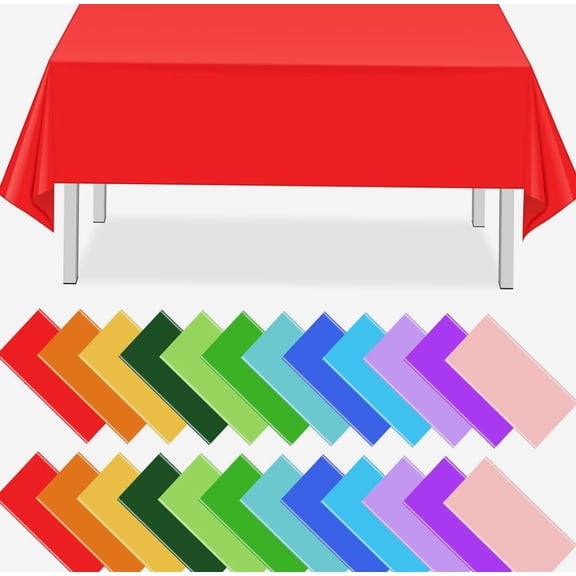 24 Pack Mix Color Plastic Tablecloth Disposable Plastic Rainbow Tablecloth Colorful Rectangle Table Covers 108 Inch, Colorful Rectangle