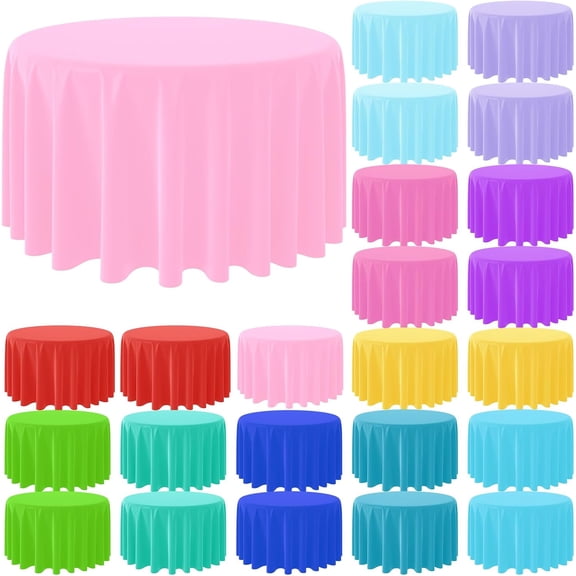 24 Pack Mix Color Round Plastic Tablecloths Disposable Rainbow Colorful Tablecloth Round Table Covers for Birthday Wedding Party Rainbow Picnic Fiesta Party Decorations,12 Color,84Inch