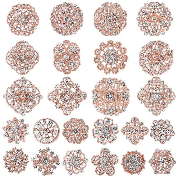 24 Pack Mixed Rhinestones Brooch Pins Fashion Vintage Flower Alloy Women's Brooches for party and daily Supplies Craft DIY Decorationfor Rose Gold