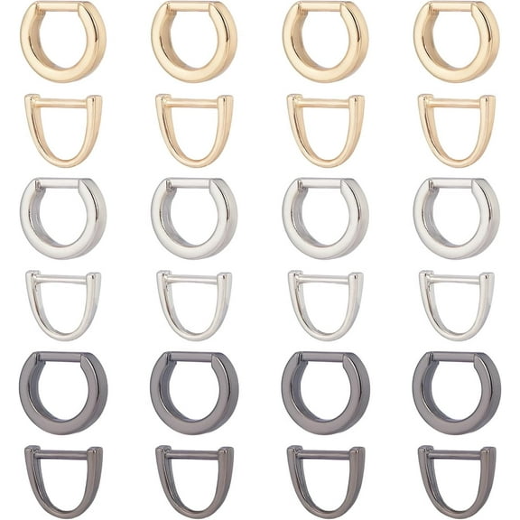 24 Pack Multi-Purpose Metal D-Rings 6 Styles Semi-Circular D Ring 0.3 Inch Horseshoe U Shape Dee Ring Key Holder Purse Ring Buckle Hardware for Hand DIY Leather Craft Keychain Accessories