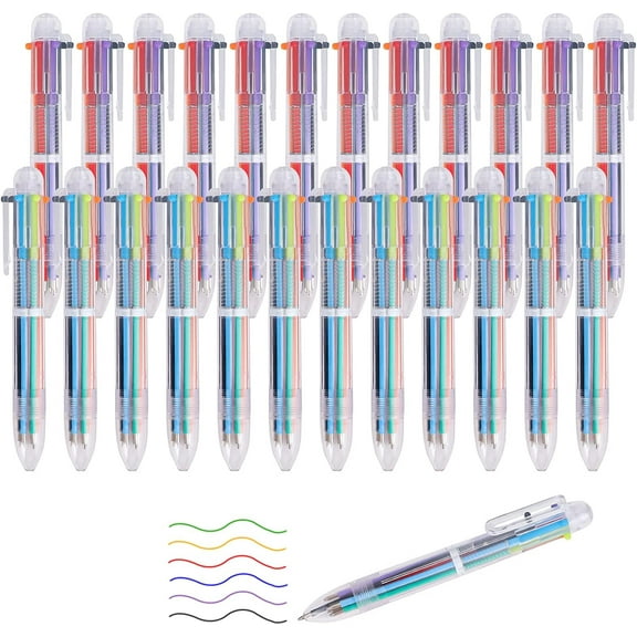 24 Pack Multicolor Ball Point Pens, 0.5mm 6-in-1 6 Colors Retractable Ballpoint Pens Transparent Barrel Ballpoint Pen for Office Supplies Gift Christmas