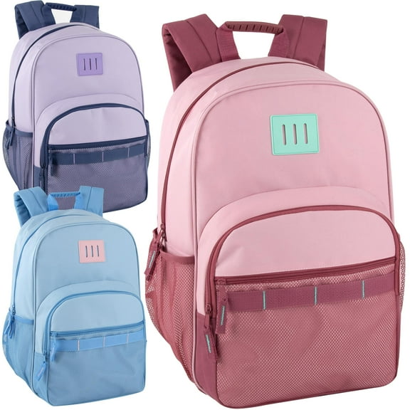 24 Pack Multipocket Backpacks with Front Zippered Pockets and Side Mesh Pockets in Pastel Colors Pack