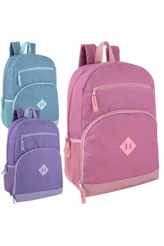 24 Pack Multipocket Backpacks with Front Zippered Pockets and Side Mesh Pockets in Women’s Color Pack