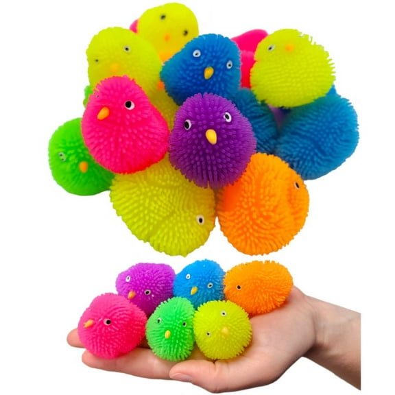 24 Pack - Neon Color Mini Chick Puffer Balls (1.75") Chicken Stress Relief Fun