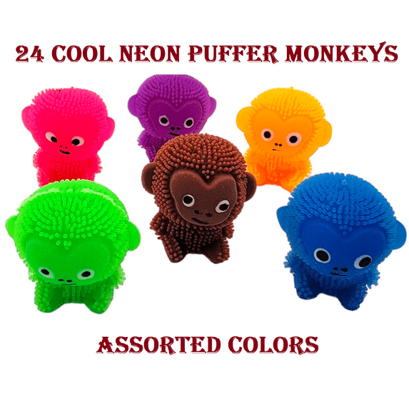 24 Pack - Neon Color Monkey Puffer Balls (2") Stress Relief Fun