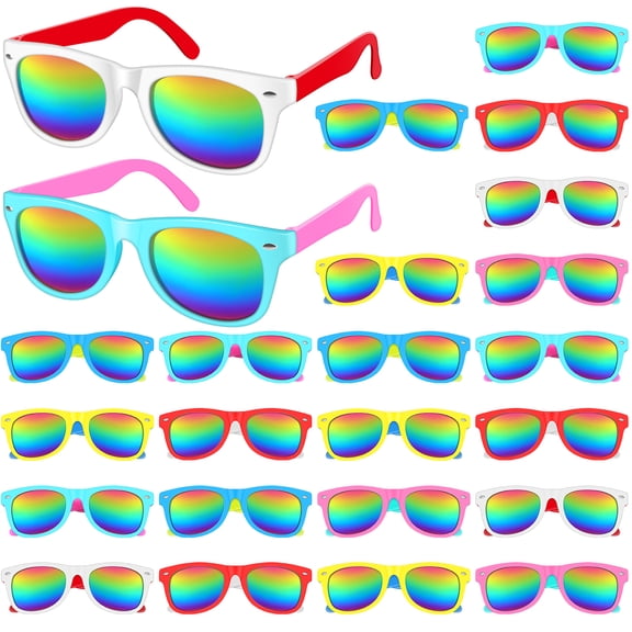 24 Pack Neon Kids Sunglasses Multipack Unisex Retro Style Colourful Glasses Bulk For Boys Girls