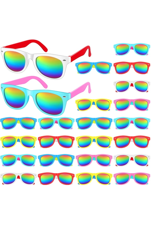 24 Pack Neon Kids Sunglasses Multipack Unisex Retro Style Colourful Glasses Bulk For Boys Girls