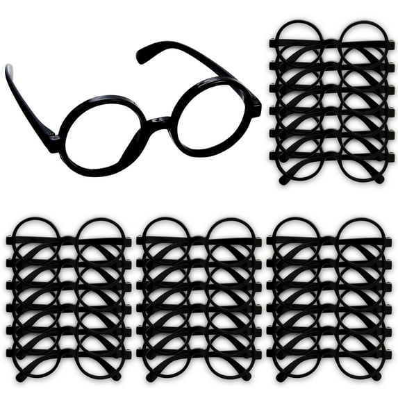 24 Pack Nerd Glasses Party Supplies, Round Black Wizard Glasses for Cosplay Costumes