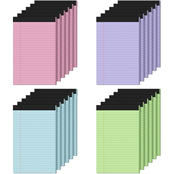 24 Pack Note Pads 5x8, Narrow Ruled Legal Pad, Multicolor Small Notepads, 30 Sheet/Notepad, Colored Legal Pads, Pink Legal Pad, Purple Notepad, Perforated Lined Note Pads for College, Office, Home