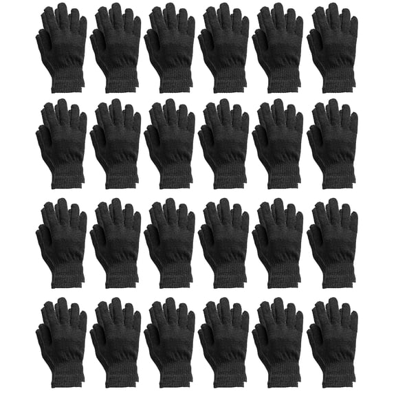 24 Pack Of Yacht & Smith Wholesale Black Gloves, Bulk Thermal Winter Gloves Solid Black (BLACK GLOVES)